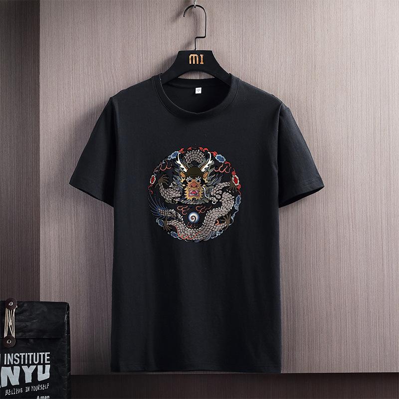 Мужская летняя свободная хлопковая рубашка с короткими рукавами и круглым вырезом 