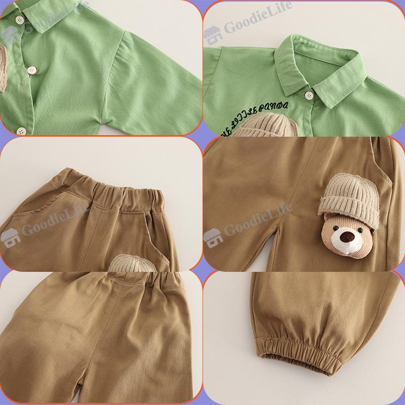 Комплект из футболки и штанов «Малыш-медвежонок 2025» – Милый хлопковый весенний наряд для мальчиков-малышей, одежда из 2 предметов с принтом «Мишка Тедди»