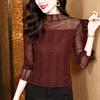 New Autumn Style Bright Silk Half Turtle Neck Slim and Versatile Long-sleeved Mesh Base Shirt for Women's Inner Casual T-shirt