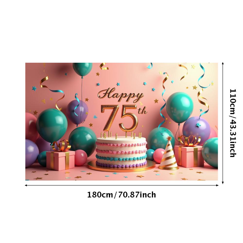 Happy Birthday 75th Banner Red Balloon Birthday Party Decoration Photography Background Props Birthday Cake Backdrop Supplies