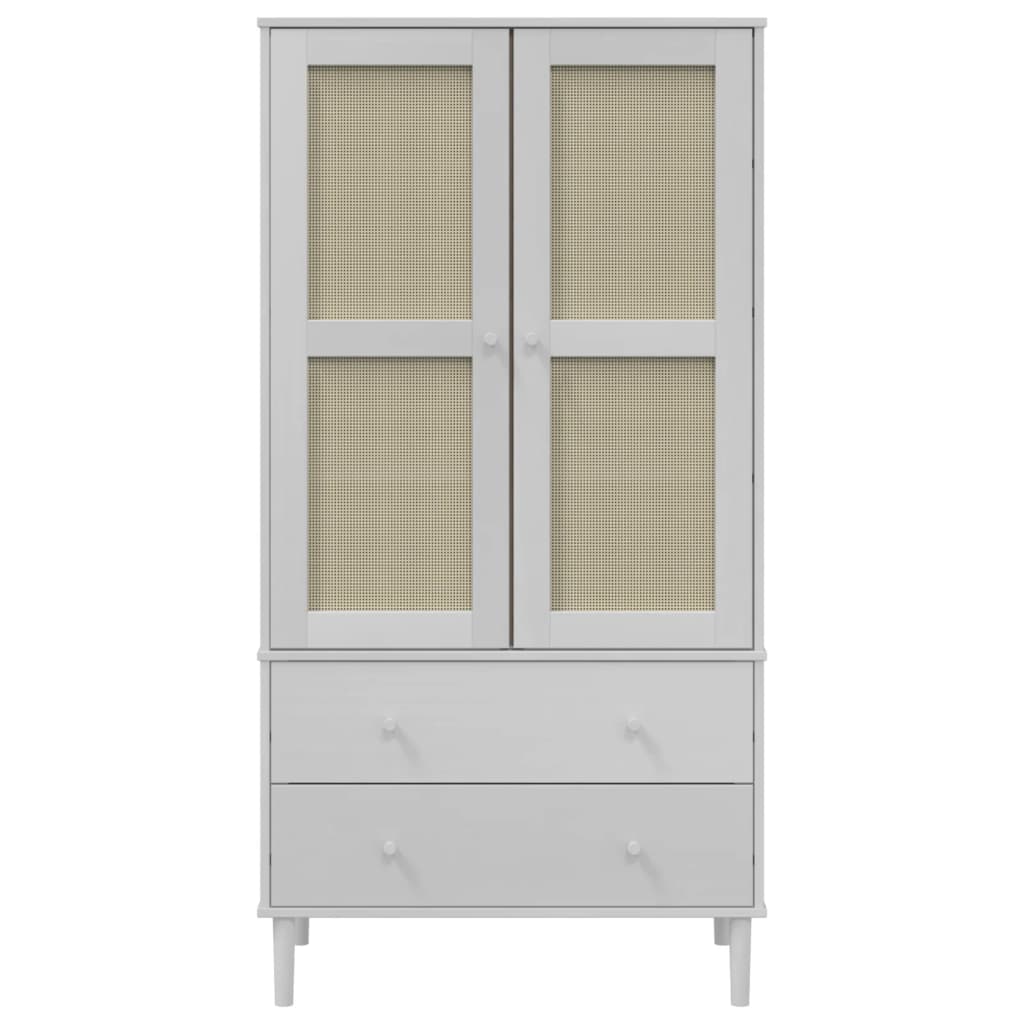 SENJA Wardrobe with Rattan Style Finish White 90 x 55 x 175 cm Pine Wood