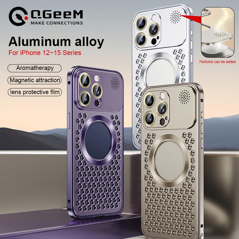 Металлический охлаждающий чехол для телефона с ароматерапией для iPhone 12 13 14 15 Pro Max Plus, защитный чехол для объектива, полый магнитный чехол с беспроводной зарядкой