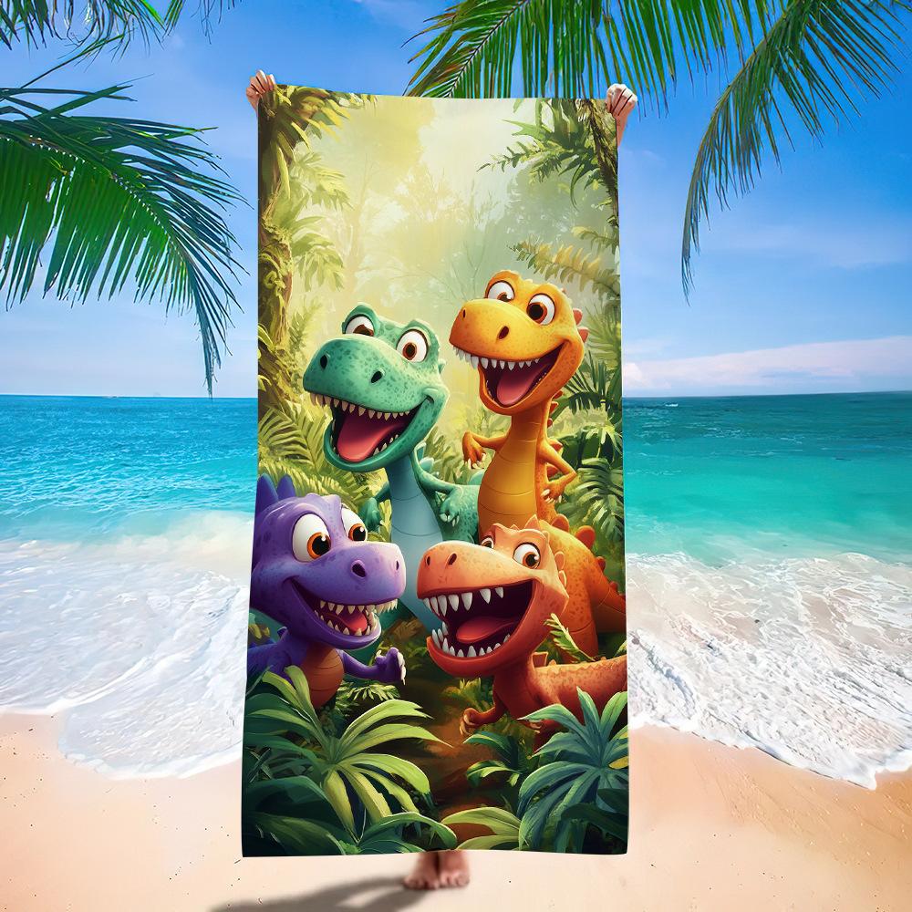 European And American Little Dinosaur Cartoon Beach Towel Digital Printing Factory Toy Printing Bath Towel Microfiber Children'S