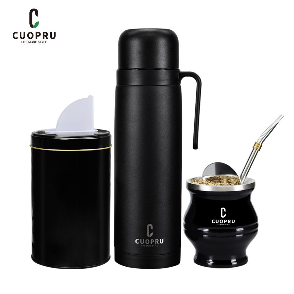 Полный набор для Yerba Mate Черный - Современный Мате-стакан из нержавеющей стали, Термос, Контейнер для мате, Набор для заваривания, Трубочка-бомбилья