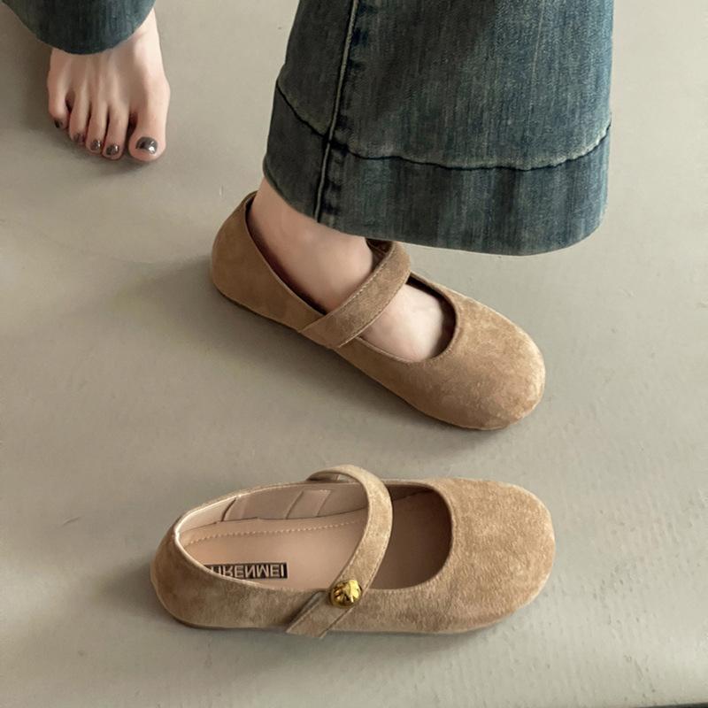 Retro Versatile Round Head Flat Bottom Shallow Mouth Single Shoes Women's Autumn New Temperament One Word with Skirt Mary Jane Shoes