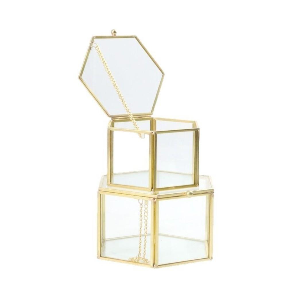 Accessories Storage Hexagon Glass Storage Box with Lid Transparent Display Case Jewelry Organizer Accessories Display