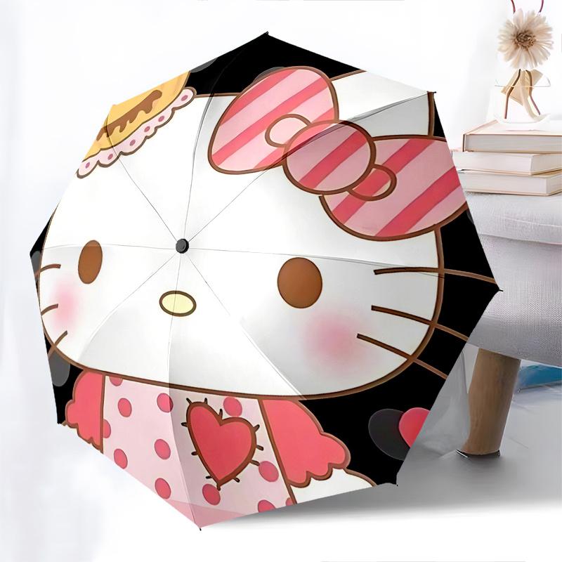 1pc Hello Kitty Pumpkin Jack-o'-Lantern Automatic Open/Closed Umbrella with Portable Three-Fold Design, 8-Bone Iron Frame Outdoor Umbrella for Hallowe