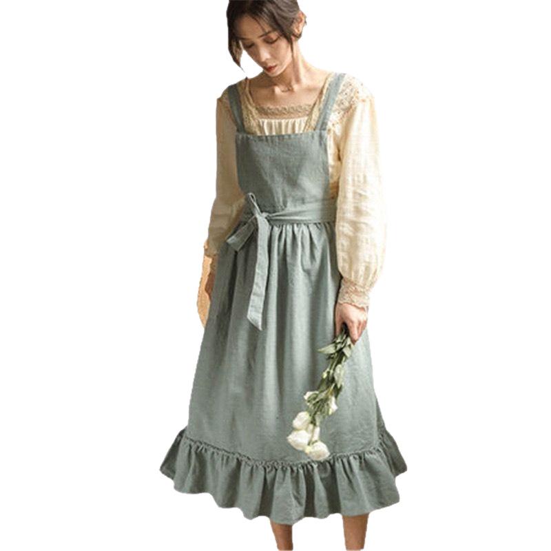 Скандинавский однотонный фартук в стиле французской пасторали, маслостойкий, для приготовления пищи на кухне