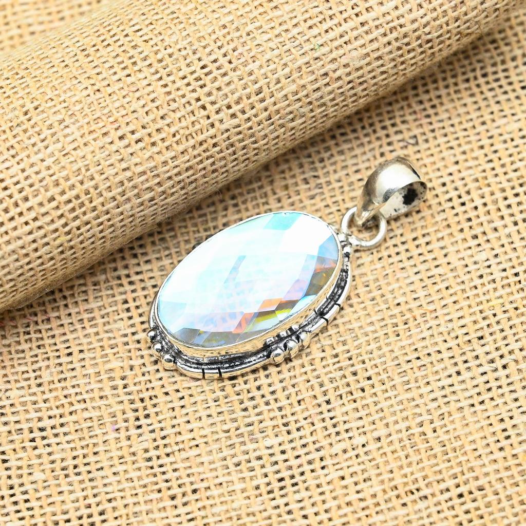 Fantastic Rainbow Mystic Topaz Gemstone Handmade 925 Solid Sterling Silver Jewelry Pendant