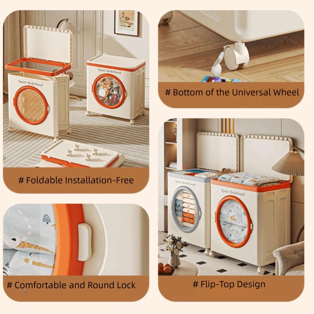 Durable Foldable Storage Cabinet Large Capacity Dustproof Toys Storage Basket Household with Pulleys Clothing Organizer
