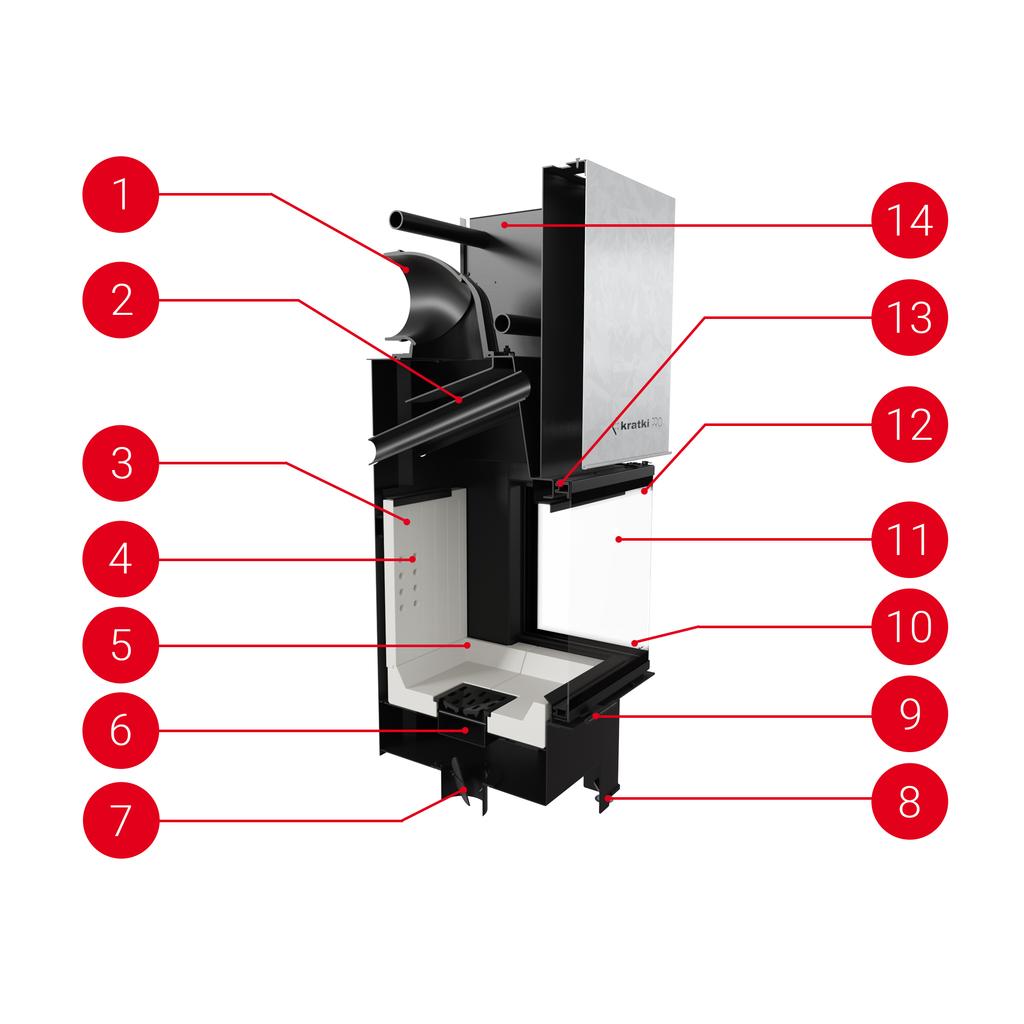 Steel fireplace KRATKI NBC 680/280 left right 7 kW Ø 160