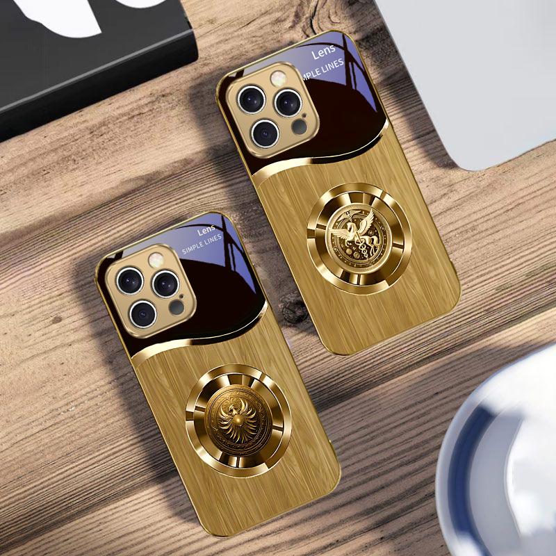 Металлический ретро-узор Для IPhone 16 16Pro Max 15 P ro 14 13 Plus 12 Mini 11Pro Max XS Max XR 16E 14Plus X Золотой стеклянный чехол для телефона