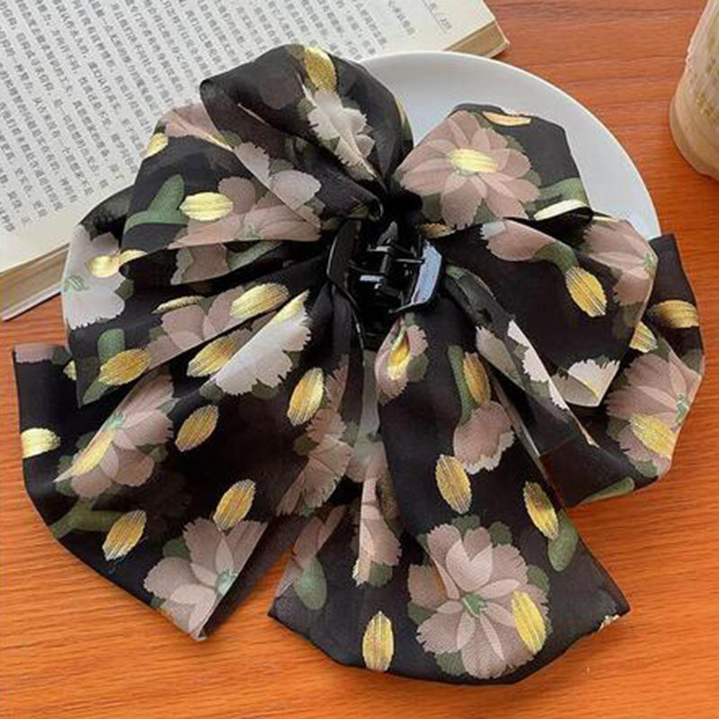 Elegant Women Large Bow Hair Claw Chiffon Big Bowknot Stain Bow Barrettes Hairpin Women Color Ponytail Clip Hair Accessories