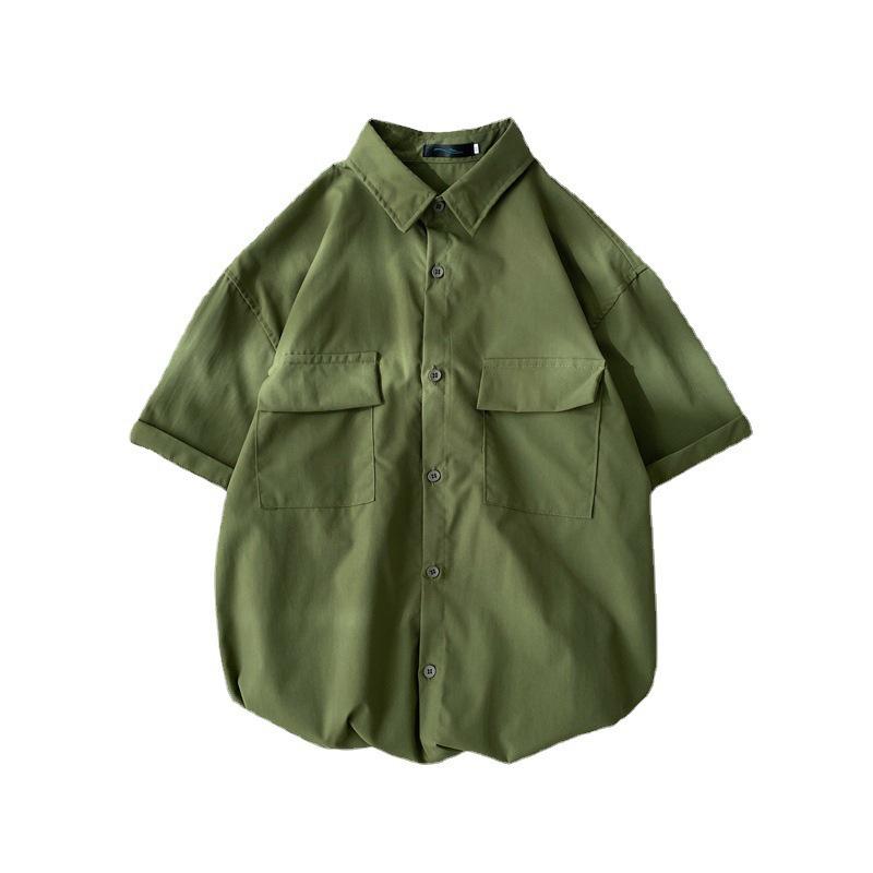 Мужская повседневная рубашка в гонконгском стиле с коротким рукавом и двойными карманами