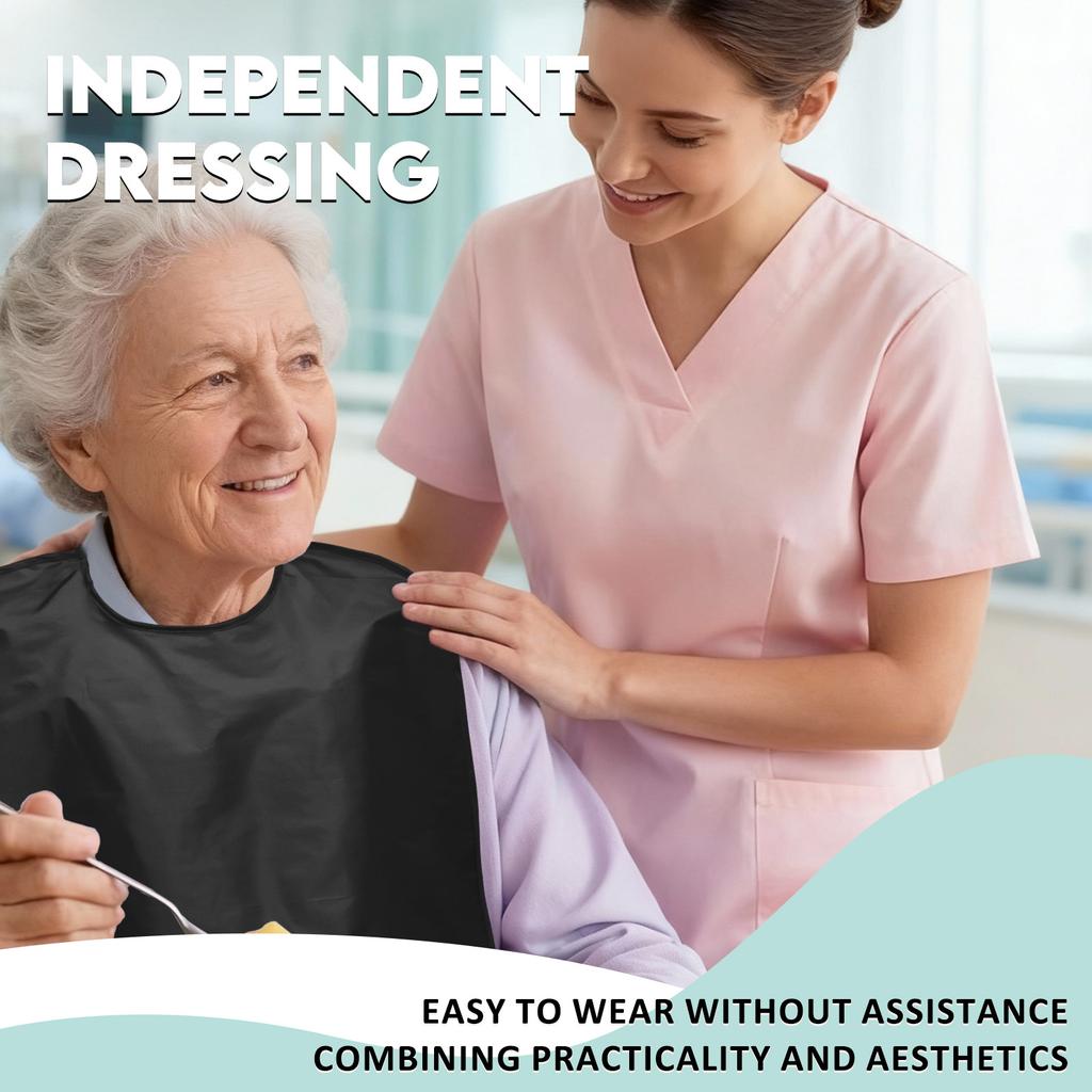 2Pcs Adult Bibs for Elderly Elastic Waterproof Dining Clothing Protectors Reusable Apron with Crumb Catcher for Special Needs