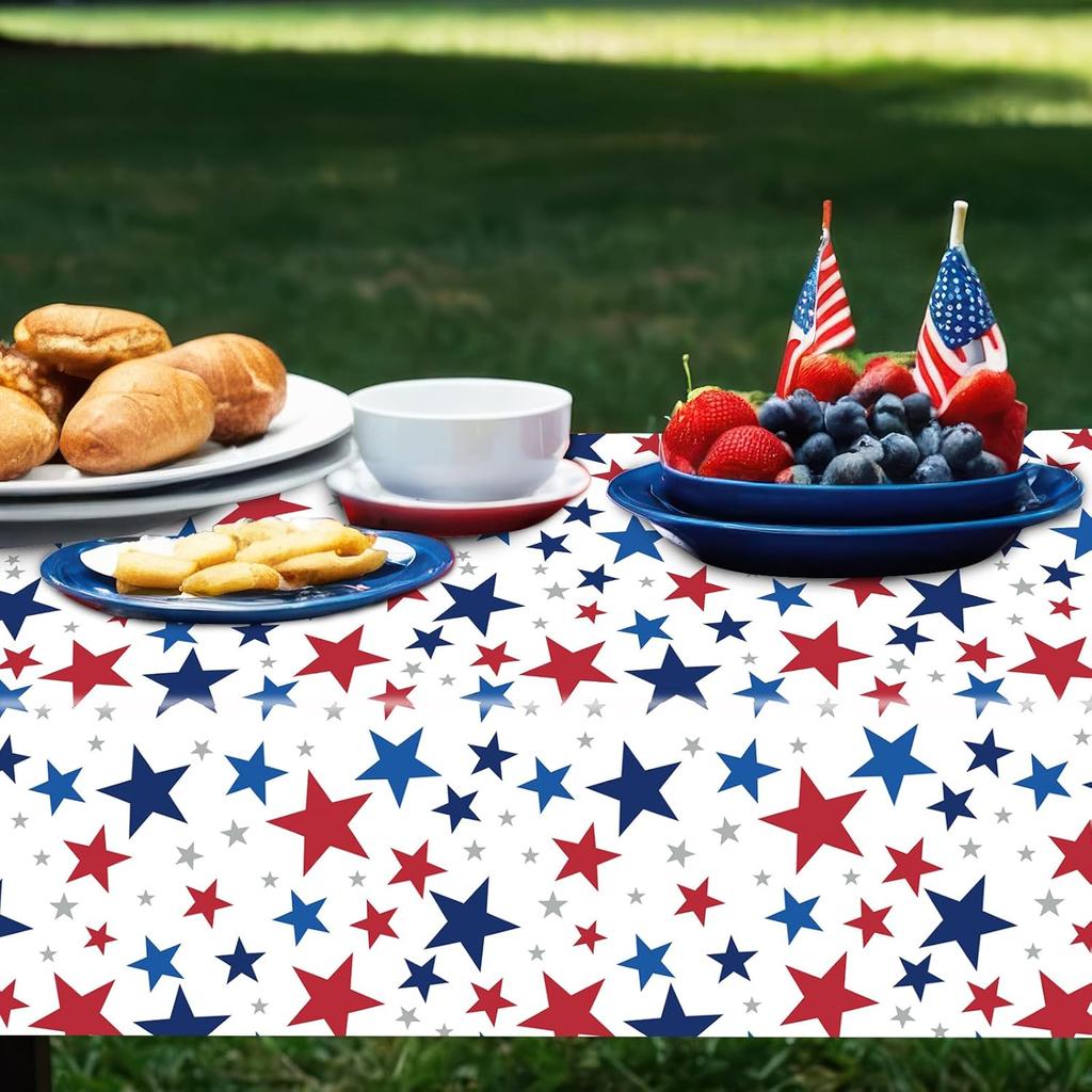 3Pcs n Flag Plastic Tablecloth Patriotic Red White Blue Star Disposable Table Cover 4th of July Rectangle Table Cloth for Independence Memorial Day