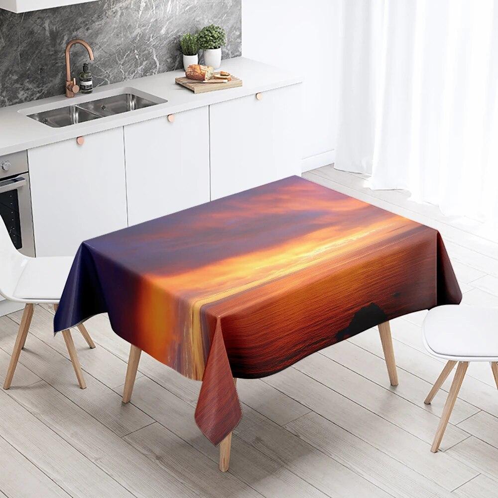 Natural Scenery Tablecloth Sunset  Anti-fouling Waterproof Rectangular Kitchen Dining Table Home Decoration
