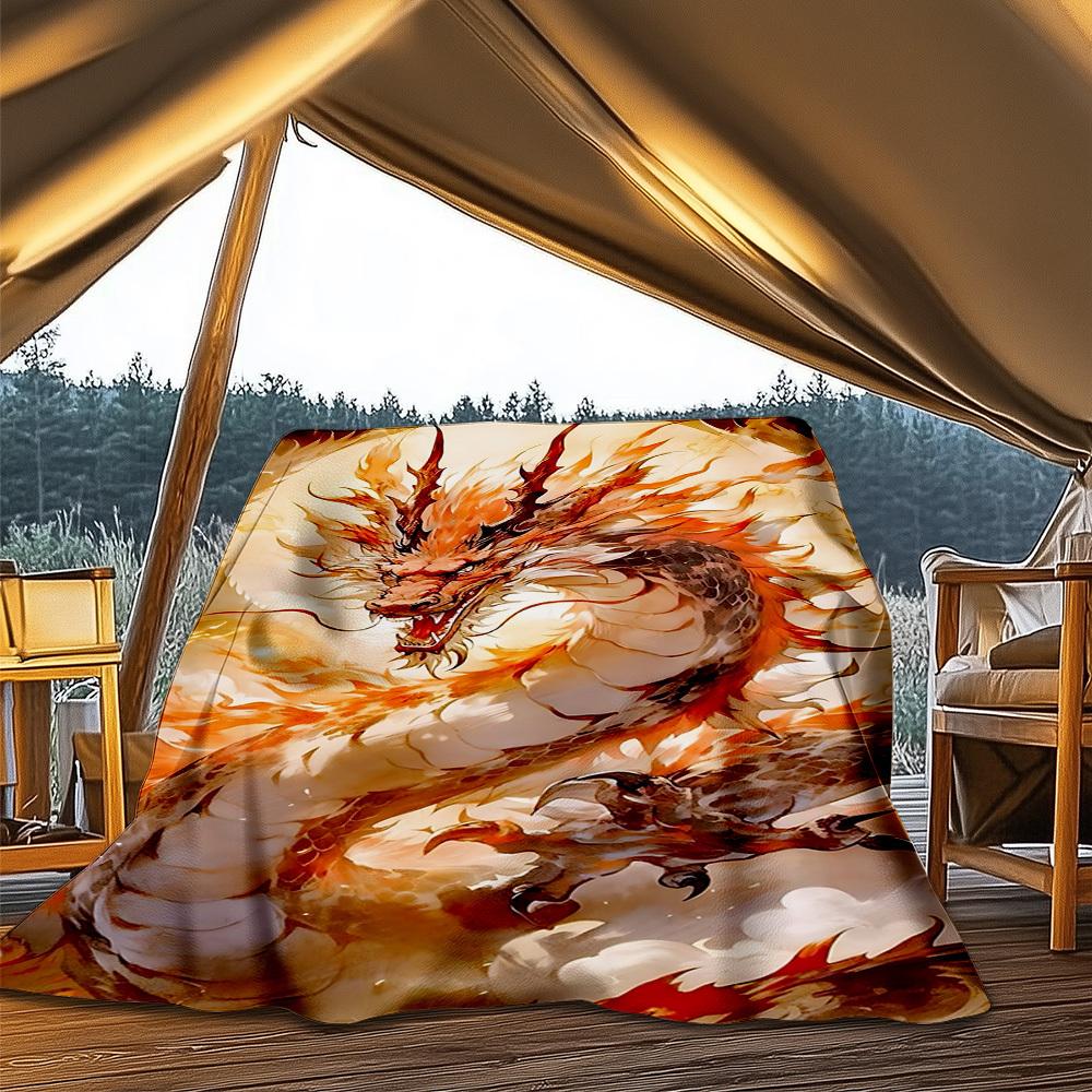 1pc Mythical Dragon Print Outdoor Blanket, Lightweight Polyester,