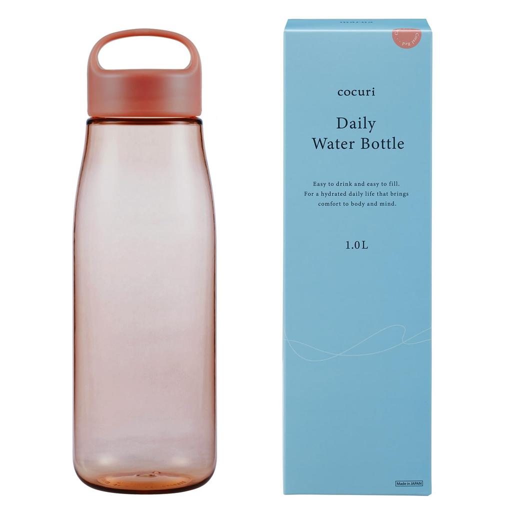 Marna Daily Water 1L In Smooth Dishwasher Easy To Coral K819R Bottle, (Made Japan/Gasketless), Glass-Like Mouth, Lightweight, Safe, Clean, BPA-Free,