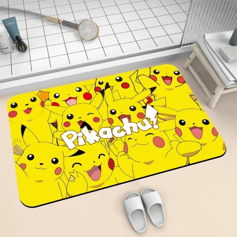 Cute Pikachu Faux Cashmere Shower Rug, Cartoon Bathroom Floor Mat, Soft Non Slip Water Absorbent Bath Mat Home Gift