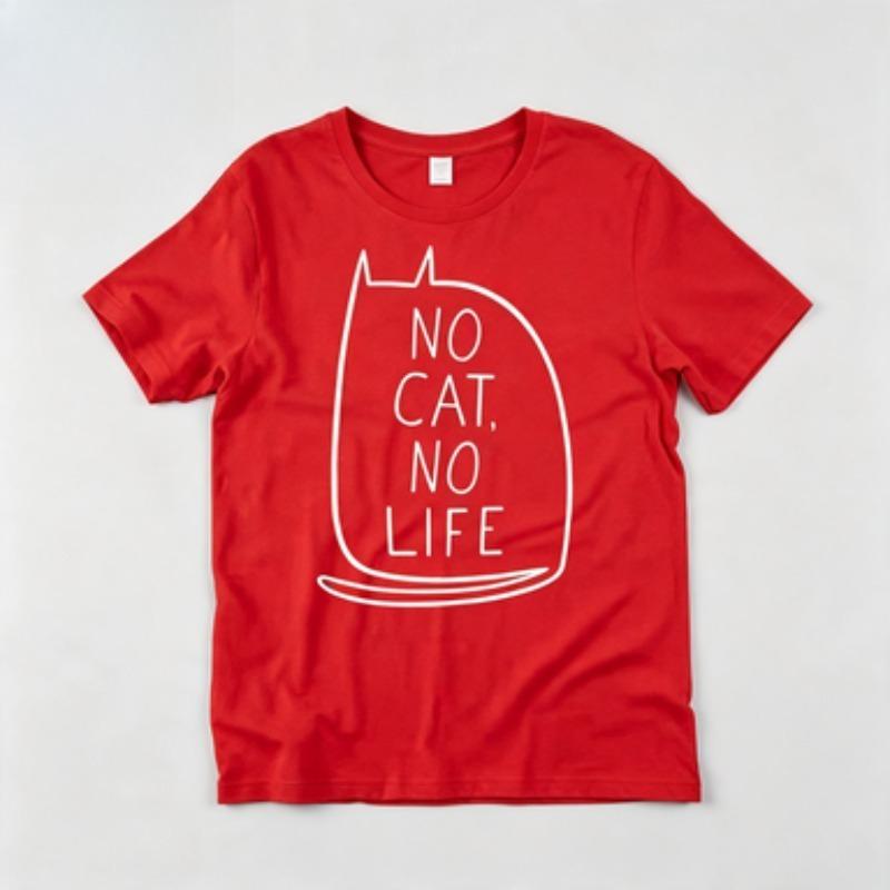 Minimalist Pet Unisex Cotton T Shirt Simple Line Cat No Cat No Life Graphic Funny Cat Owner Casual Loose Fit Short Sleeve Tops