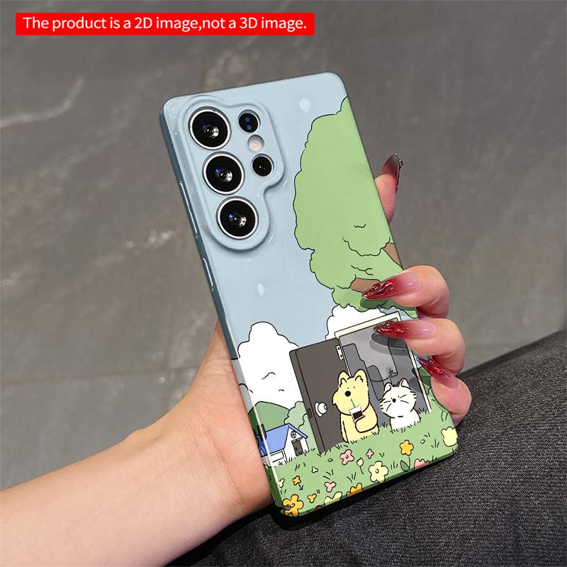 2DFlat Samsung phone case Cute Bear & Cat in Garden Door Scene Phone Case Applicable to Galaxy S22 S23 S24 S25ULTRA S26 A12 A13 A14 A15 A16