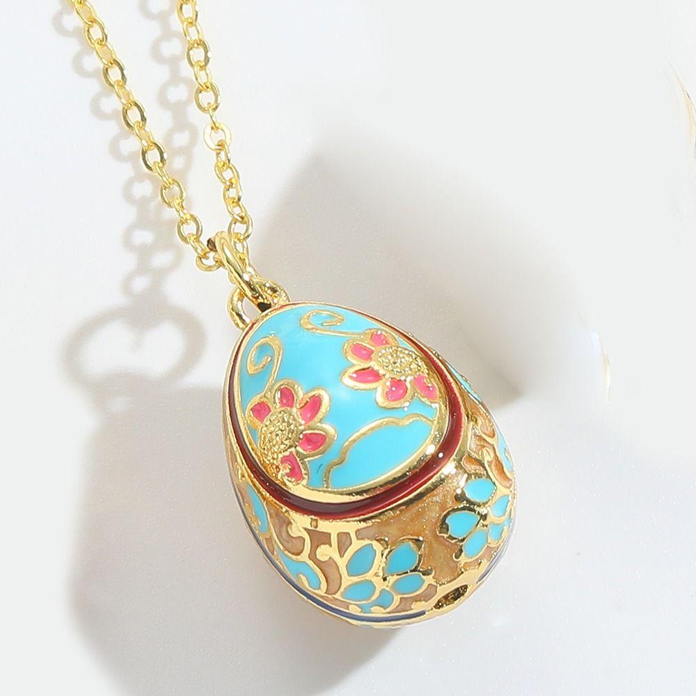 Floral Easter Egg Pendant Bohemia Style Necklace Pendant Multicolor Colorful Enamel Pendant  Women