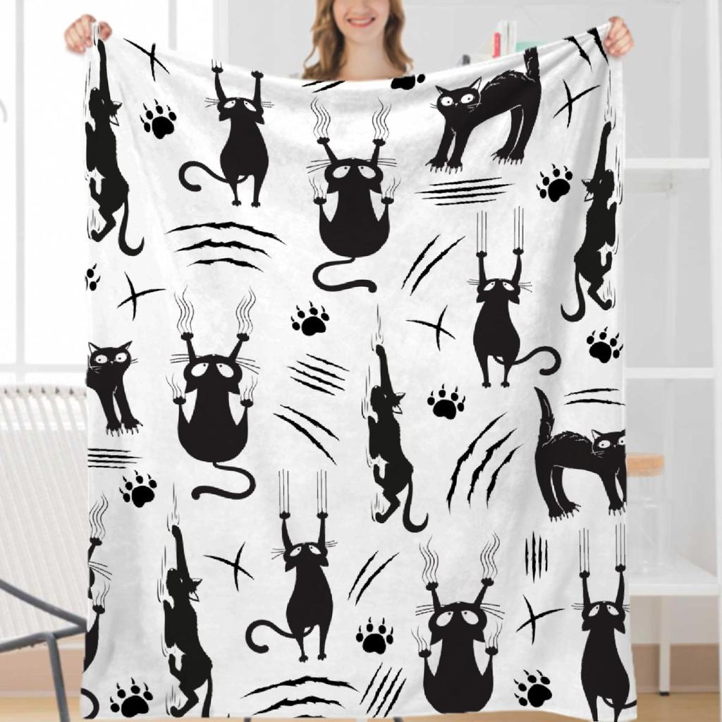 Cartoon cats and dogs digital-printed polyester Bedroom velvet flannel soft sofa cover blanket Fleece soft sofa cover blankets
