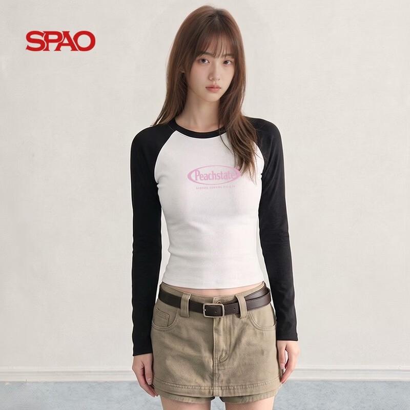 Женская ретро футболка SPAO с принтом букв, с длинным рукавом
