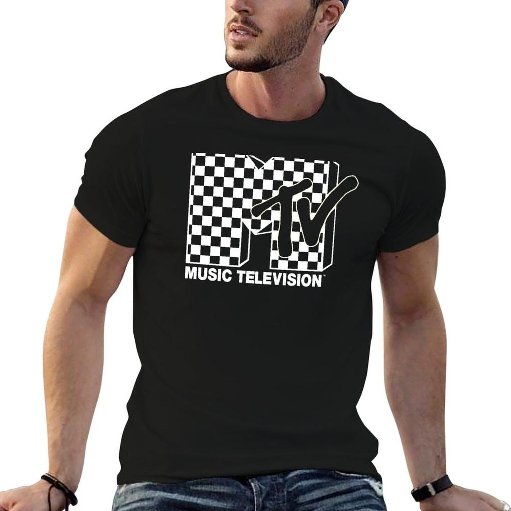 Mtv Bright Checkered Classic Logo Tshirt Comfortable Workout Short Sleeve Shirt