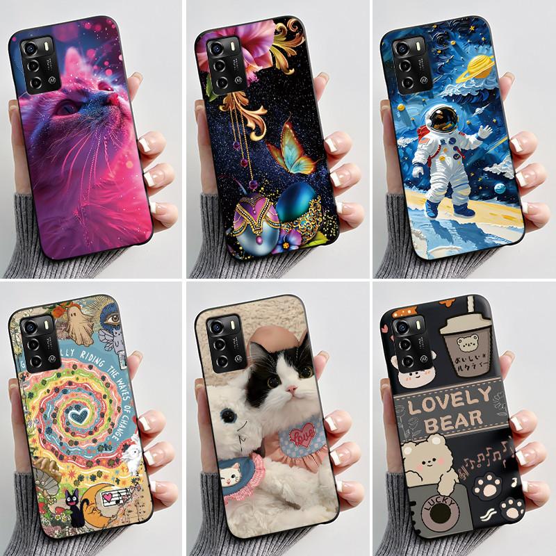 Casing For ZTE Blade A72 4G V40 Vita Phone Case Shell Aesthetic Cute Cat Astronaut Fashion Matte Black Protective Soft TPU Cover