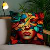 Square Bright Color Flower Girl Pillow Case Anti-dustmite Pillowcase Invisible Zipper Silky Short Plush Sofa Cushion Cover