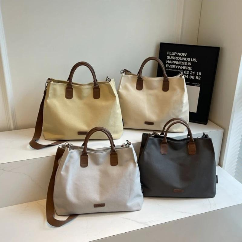 Women's Large Capacity Canvas Shoulder Bag Crossbody Pendulum Bags Basic Style Stitching Line