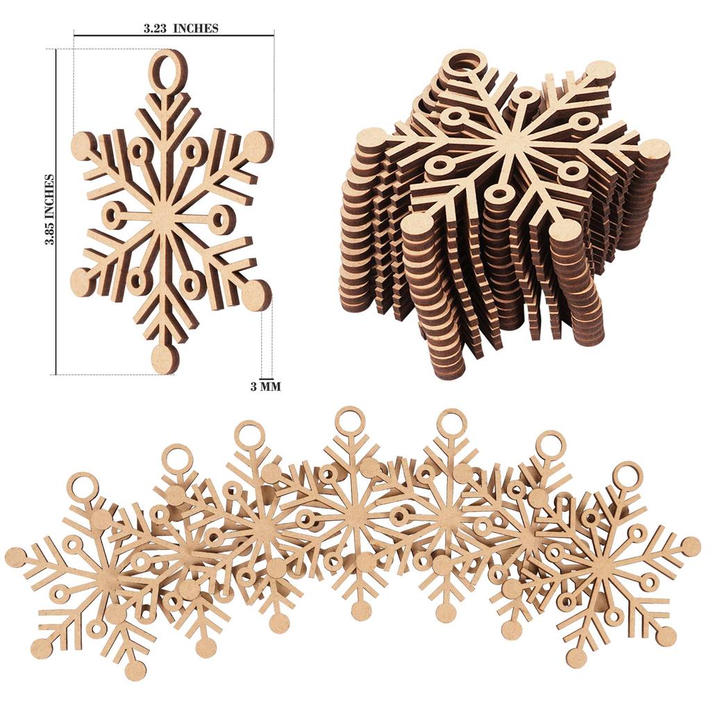 Inkdotpot 40 шт. Деревянное украшение в виде снежинок с отверстиями 3,5 дюйма, необработанные предварительно просверленные кусочки натурального дерева для поделок