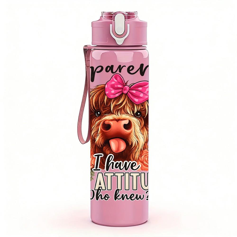 1PC Rodeo Cow Bull Western Cartoon Print 750ml Color Plastic Sports Water Bottle Leakproof Flip Straw Lid Suitable for Sports Office Home Use