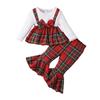 Рождественские комплекты одежды для маленьких девочек, топы с рюшами и длинными рукавами и бантом, клетчатые штаны, Рождественский костюм, костюм