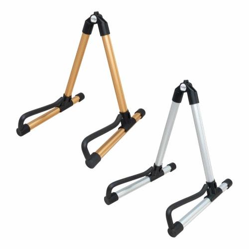 A-ITEM Folding Guitar Stand, Gold and Silver, Portable Aluminum Stand for Stringed Instruments, Easy To Carry, Ideal for Hobbies, Clubs, and Professio