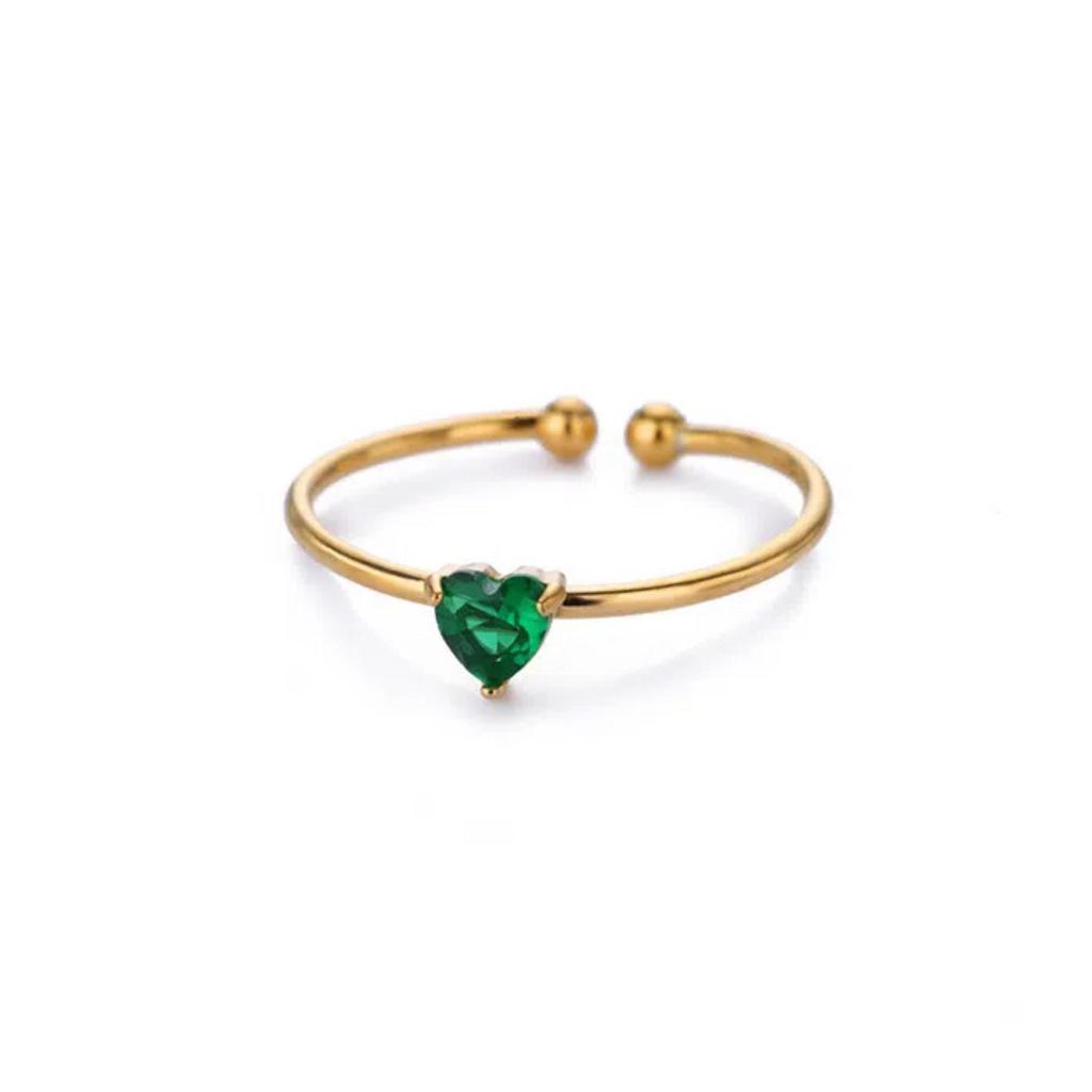 Позолоченное 18K кольцо-сердце с 12-цветными цирконами-камнями рождения для женщин