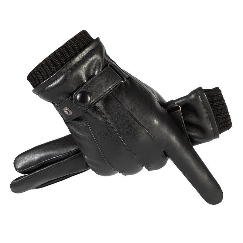 Теплые кожаные перчатки мужские перчатки флис для защиты от холода вождение перчатки с полным пальцем для улицы велоспорта осень и зима