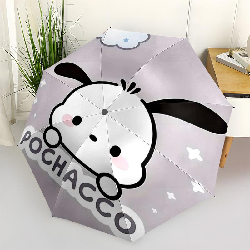 1pc Pochacco Automatic Folding Umbrella - Portable 3-Fold Design with 8-Bone Iron Frame for Outdoor Use, Perfect Gift for Fans, Travelers, and Daily U