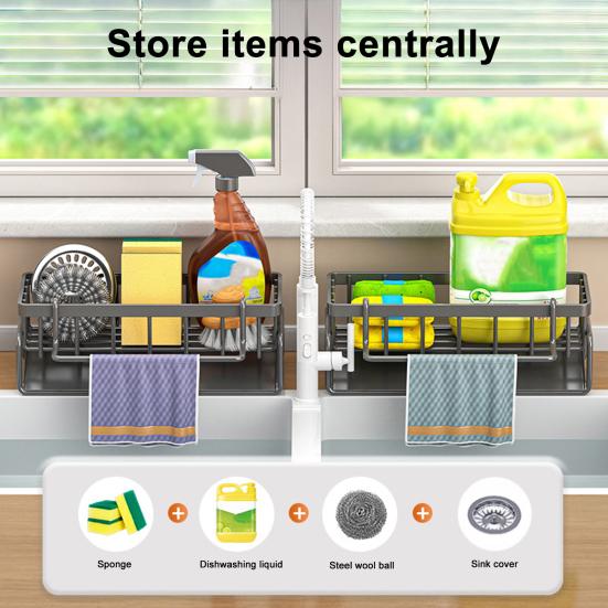 Drain Rack Kitchen Sponge Organizer Large Capacity Multipurpose Self-draining Countertop Dish Soap Holder Sink Caddy