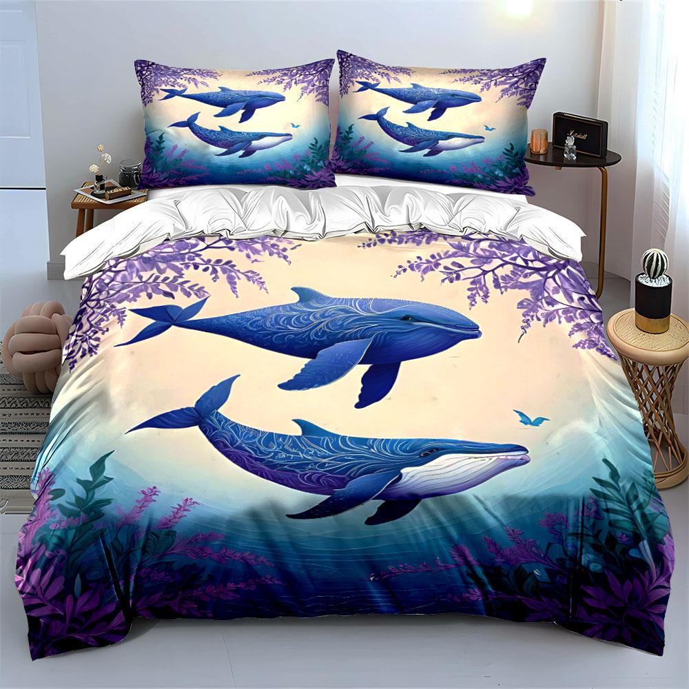 Blue whales and foliage. Bedding sets Duvet cover sets Duvet covers Pillowcases(1 * Duvet Cover 2 * Pillowcases without duvet insert)