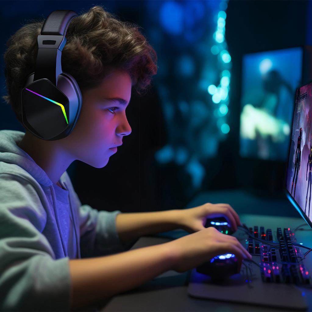 Беспроводная игровая гарнитура со светодиодной подсветкой, игровые наушники с низкой задержкой, 40-мм динамики, накладные игровые наушники с всенаправленным микрофоном, Ad