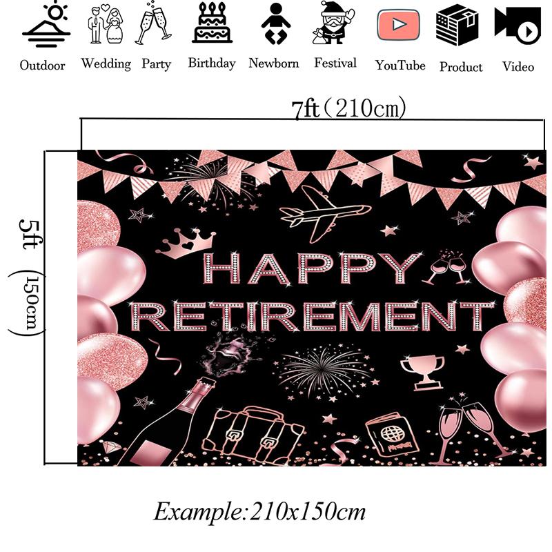 Mocsicka Happy Retirement Photography Backdrop Black Pink Glitter Balloons Champagne Travel Backgrounds Cloth Party Photo Booth