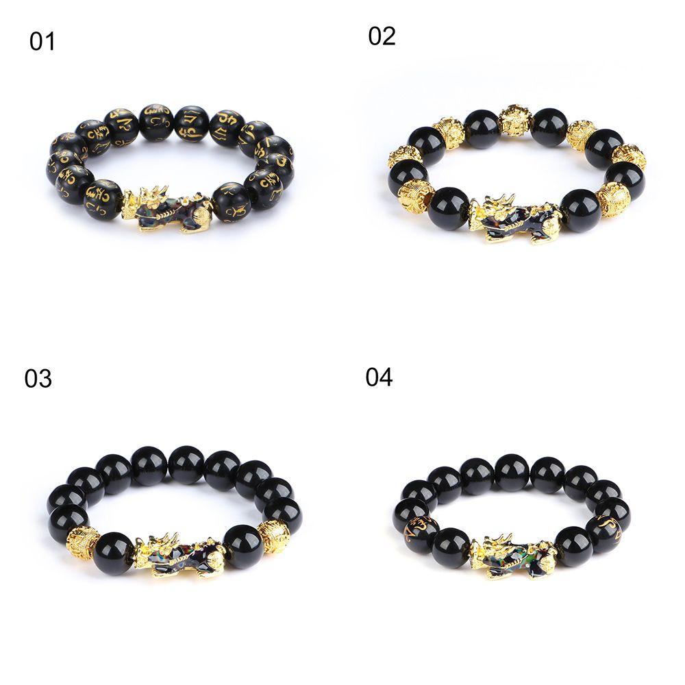 Черная цепь позолоченный температурный талисман с подвеской PiXiu бисер браслет на удачу браслет