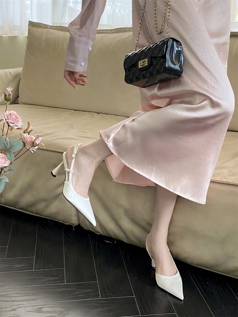 H888-3~ High-Heeled French Bag Head Sandals Women'S Shoes Temperament Leopard Print Pointed Empty Shoes