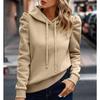 2025 Autumn Winter New Polo Hoodie Solid Color Long Sleeve Fashion Stacked Sleeve Casual Comfortable Women's Hoodie