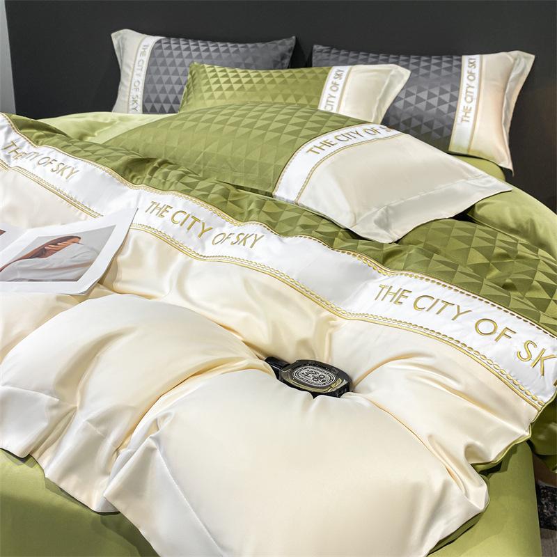 Washed Ice Silk Four-piece Set Silk Embroidered Quilt Cover High-end Tencel Bed Sheet Three-piece Set