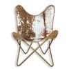 Hair On Leather Butterfly Chair Full Relaxing Folding Armchair for Living Room, Office, Garden, Framhouse Leather Chair(Brown & White Color)