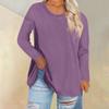 Женская свободная и удобная однотонная футболка с длинным рукавом с большим верхом и круглым вырезом, повседневная